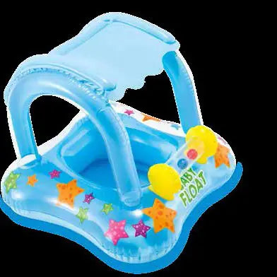 Inflatable Baby Swim Ring with Car Canopy for Toddlers 6–36 Months – PVC Baby Pool Float with Shade