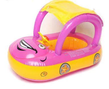 Inflatable Baby Swim Ring with Car Canopy for Toddlers 6–36 Months – PVC Baby Pool Float with Shade