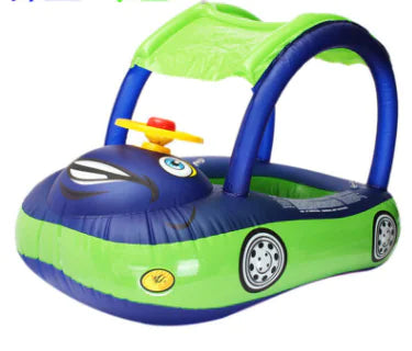 Inflatable Baby Swim Ring with Car Canopy for Toddlers 6–36 Months – PVC Baby Pool Float with Shade