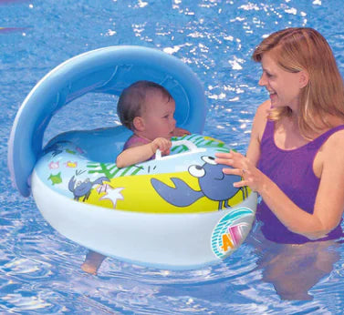 Inflatable Baby Swim Ring with Car Canopy for Toddlers 6–36 Months – PVC Baby Pool Float with Shade