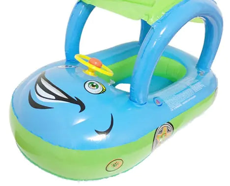 Inflatable Baby Swim Ring with Car Canopy for Toddlers 6–36 Months – PVC Baby Pool Float with Shade