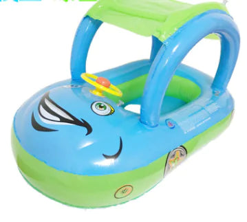 Inflatable Baby Swim Ring with Car Canopy for Toddlers 6–36 Months – PVC Baby Pool Float with Shade